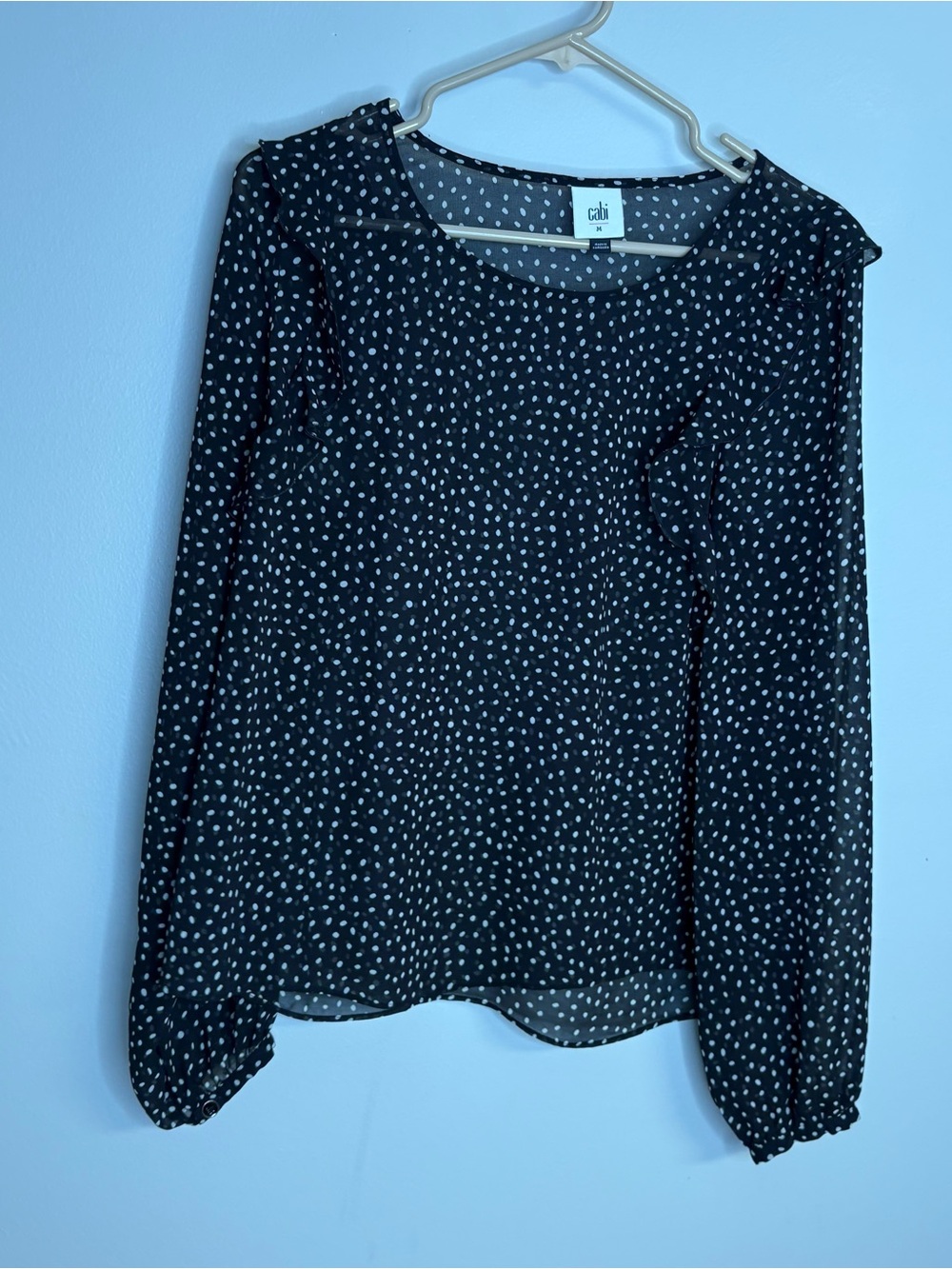 CAbi Black and White Polka Dot Long-Sleeve Blouse